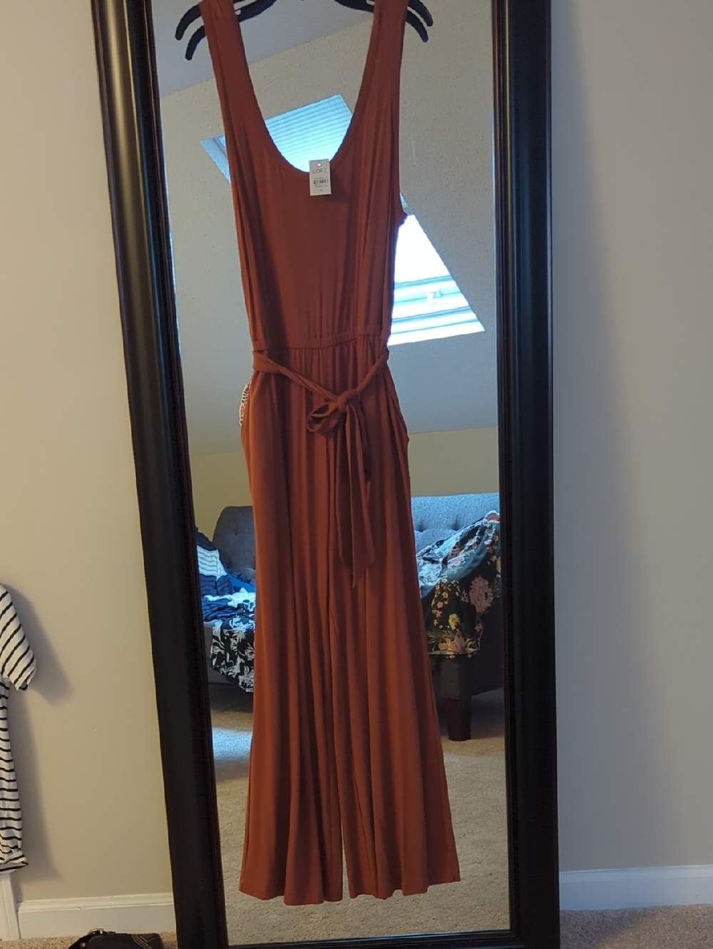 LOFT NWT Rust Sleeveless Wide Leg Jumpsuit with Waist Tie